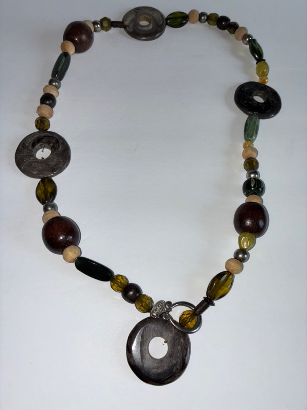 NuArt Tribal Bohemian Chunky Earth Tone Brown Beaded Pendant Necklace